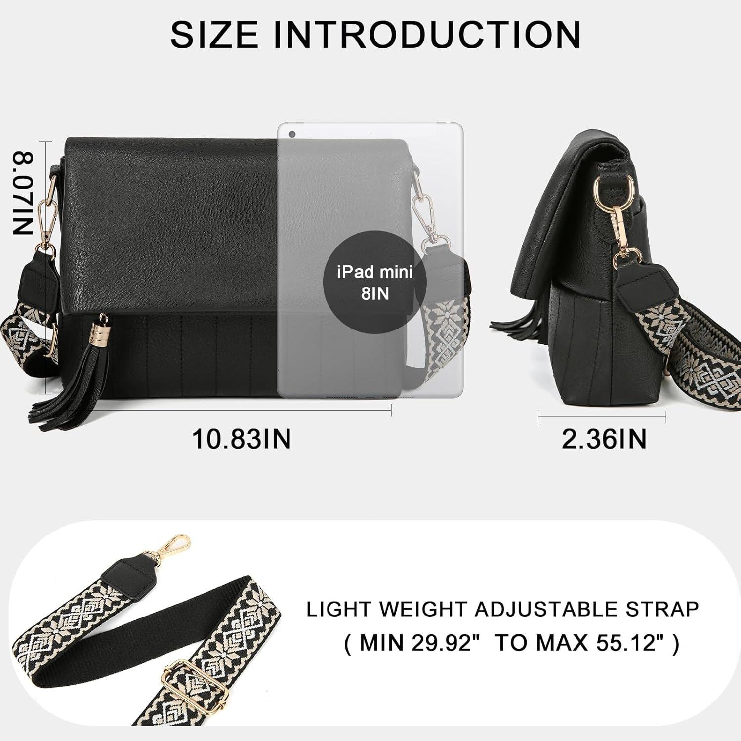 Women's Leather Crossbody Bags Anti  Purses RFID Blocking Handbags Trendy Travel Adjustable Strap Tassel