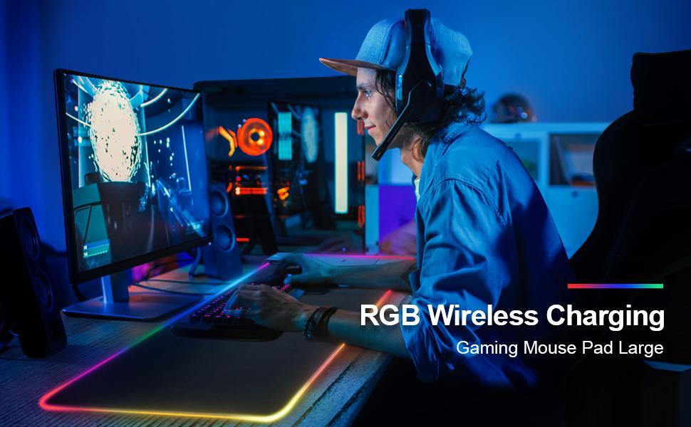 XXL Magnetic Phonemount Mouse Pad with Wireless Charging, Large Desk Mat RGB, 10 Light Colors LED, Waterproof Full Desk Mouse Pad, Non-Slip Rubber Base Desktop Accessory Gaming Room Accessories  Spring