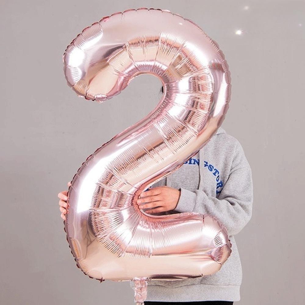 Romantic Rose Gold 3D Number Balloons, Metallic Birthday Decor, Wedding Anniversary Backdrop, Photo Booth Props, Party Wall Decoration, Durable Foil Balloons for Celebration, Event Decorations.