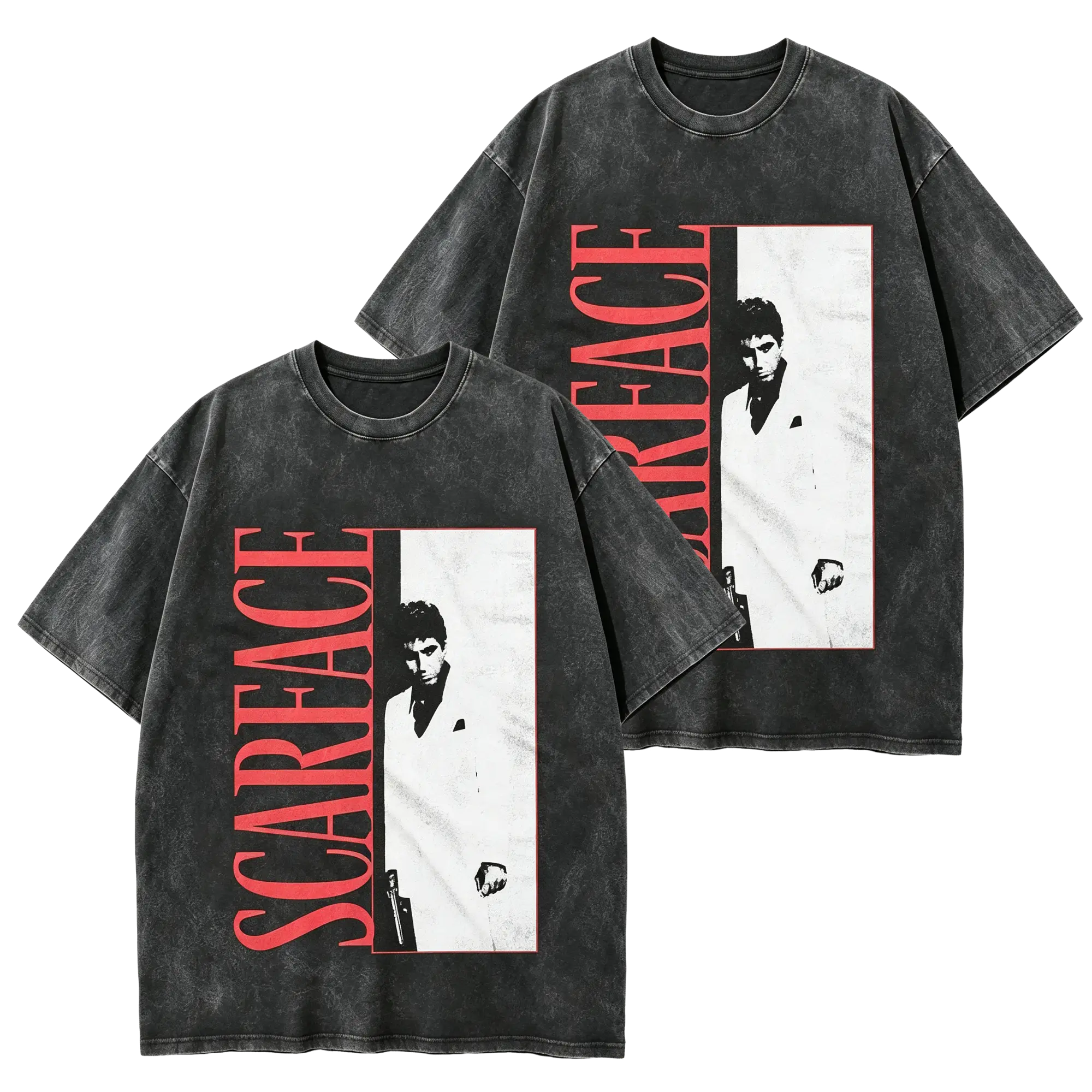 2pcs Scarface T-shirt, Retro Movie Scarface T-shirt, Scarface Vintage Shirt Crewneck Sweatshirt Hoodie Retro washed T-shirt Cotton Fit