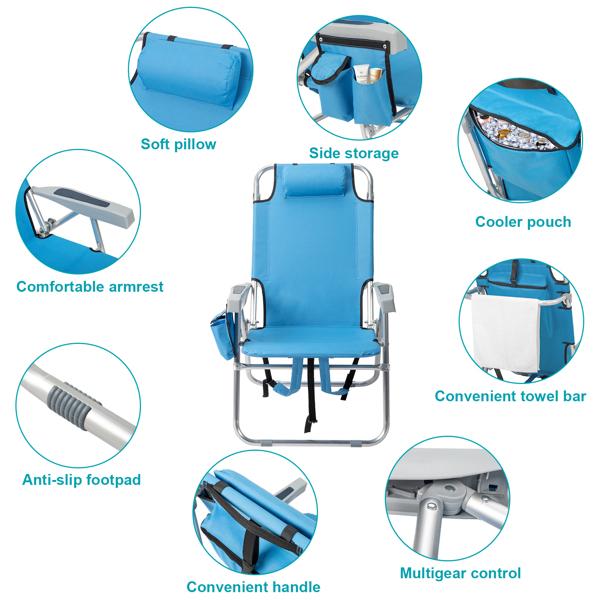 63*70*99cm Heightened Oxford Cloth Silver White Aluminum Tube Bearing 100kg Beach Chair Blue
