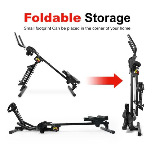【Upgraded Version】TOUSAINS 3-in-1 Ab Machine Rowing Machine & Ab Crunch Trainer with Weighted Cable Tower Foldable Home Gym Adjustable Height Resistance Levels LCD Display Abdominal Training Equipment