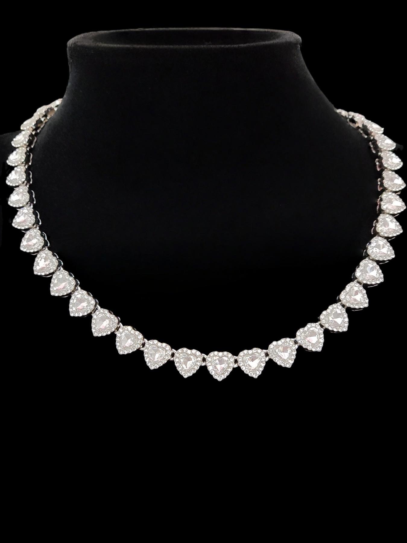 2Pieces/Set 10mm Love Heart Shape Chain Necklace and Bracelet Men or Women Hip Hop Iced Out Bling Bling Chain Necklace and Bracelet Fashionable Jewelry Set Fashion Set Jewelry Valentines Gift