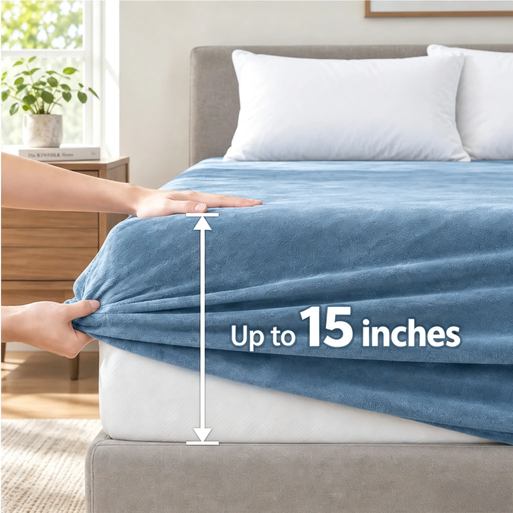 OS OMYSTYLE 1PC Deep Pocket Velvet Fitted Sheet, 360° All Round Elastic Winter Fitted Sheet, Premium Velvet Fabric, Secure Fit, Cozy Warm Mattress Cover for Bedroom, Fits 6-15 inch Mattress