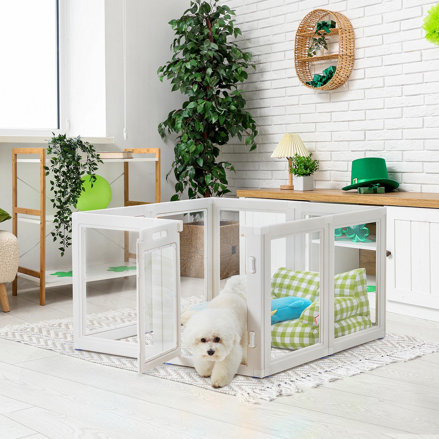 Transparent Pet Playpen, 8/12/16-Panel Pet fence with Door,  Indoor Dog Pen, 41*41*24/61*61*24, Foldable, White
