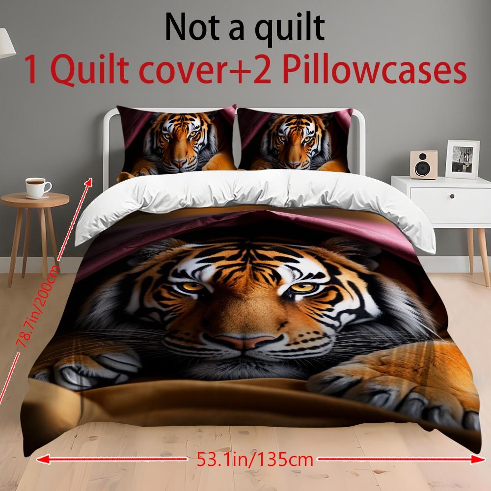 Bedding 3-piece set - 3PCS,orange and purple patterned tiger lying down comforter set (1 comforter cover + 2 pillowcases, filling not included). soft and comfortable, suitable for family bedrooms.
