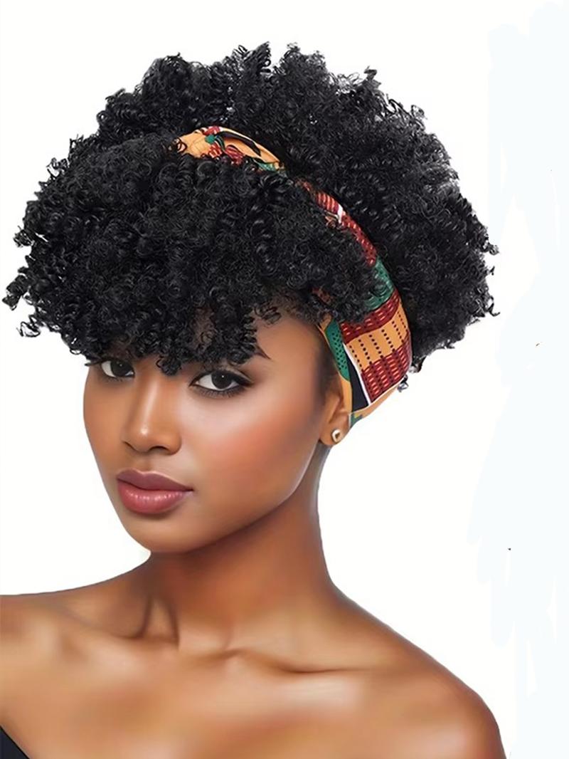 6 Inch Short Kinky Coily Headband Wigs for Women, Gorgeous Fluffy Wigs with Headband, Natural Fluffy Synthetic Wigs for Party, Daily Use, Synthetic Curly Wigs