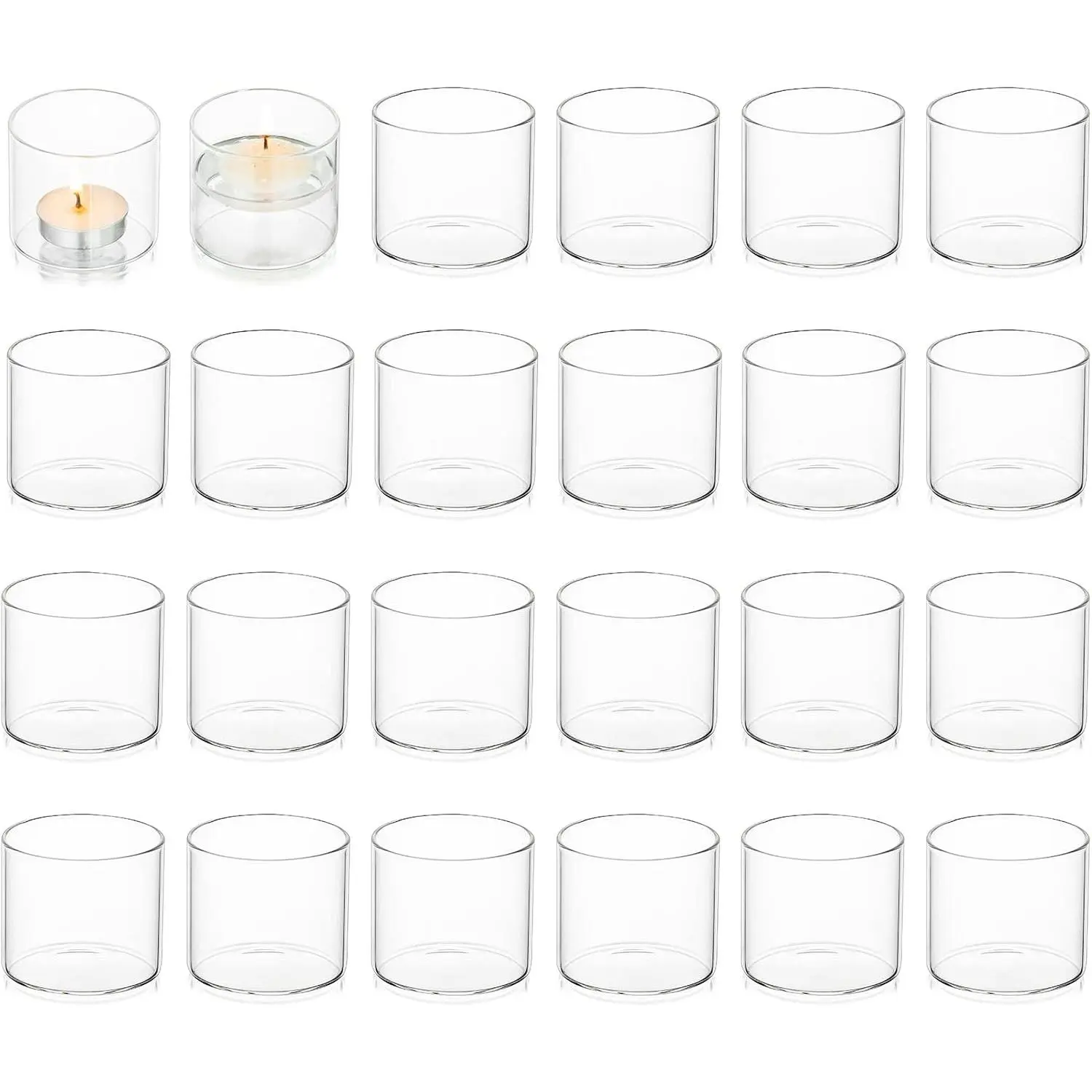 Wedding Votive Tea Light Holders, Mini Clear Glass 24pcs, Bulk Clear Votive Table Small Wedding Decor Centerpiece, Floating Tea Lights for Christmas Party Birthday Home Decor