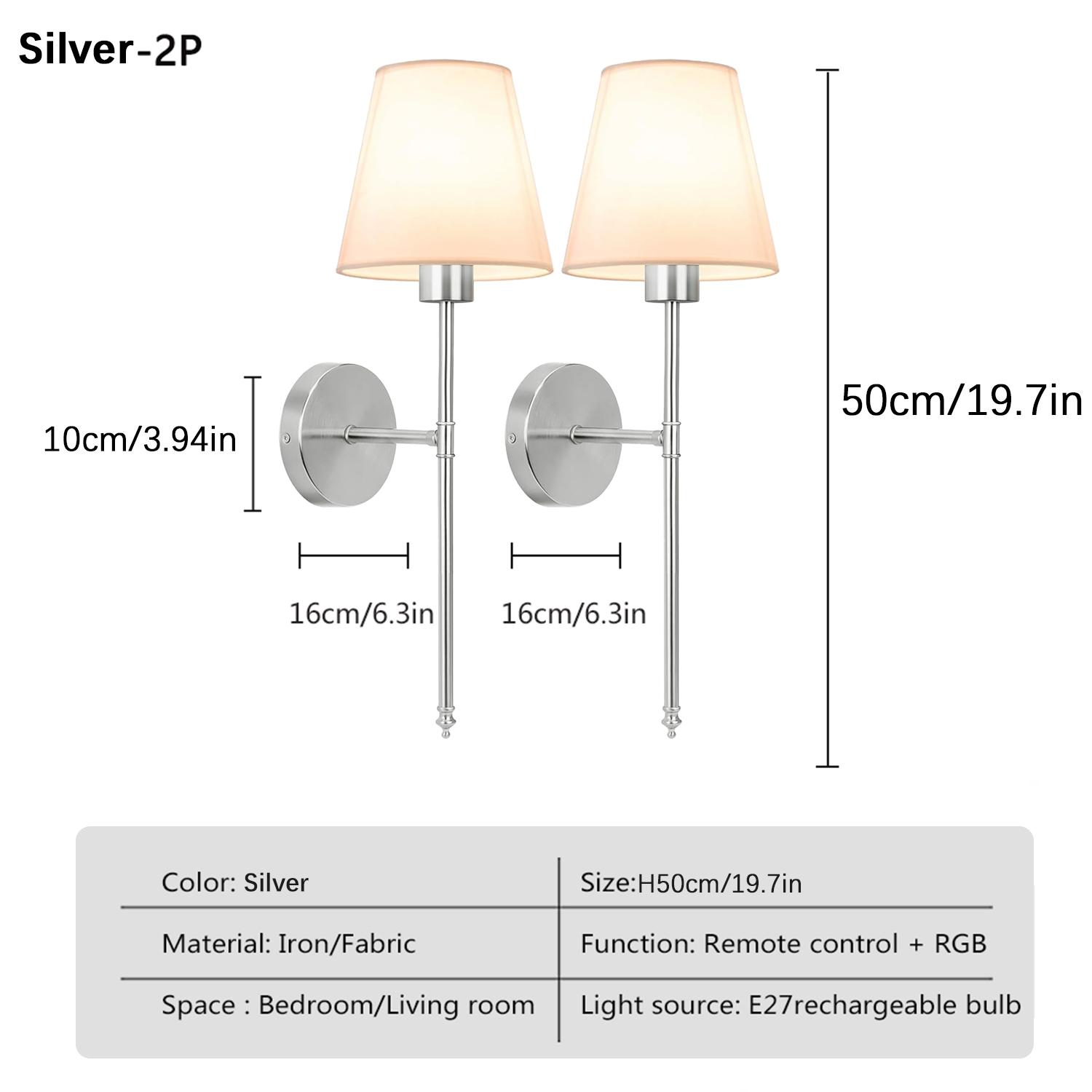 2PC Battery-Operated Wall Sconces with Fabric Shade, Rechargeable LED Wall Lights Set of 2, Decorative Wall Light, Dimmable Wireless Lamp with 3 Color Temperature, 12 RGB and Remote for Bedroom Living Room Hallway Adjustable Leds