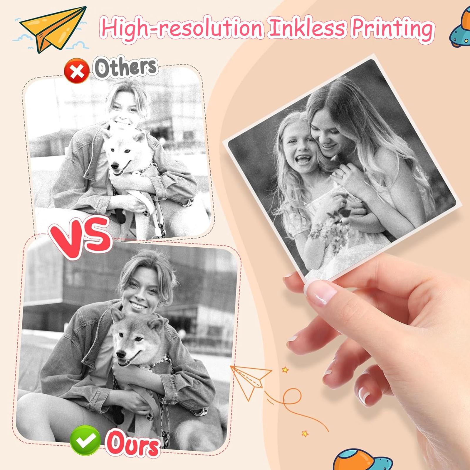 Mini Pocket Bluetooth Printer, Portable Sticker Printing Device Includes Doodle Color Markers, Perfect for Diary, DIY Scrapbooking, Travel Notes & Memo, Ideal Gift for Children Adults & Students, Excellent Kids Christmas Present