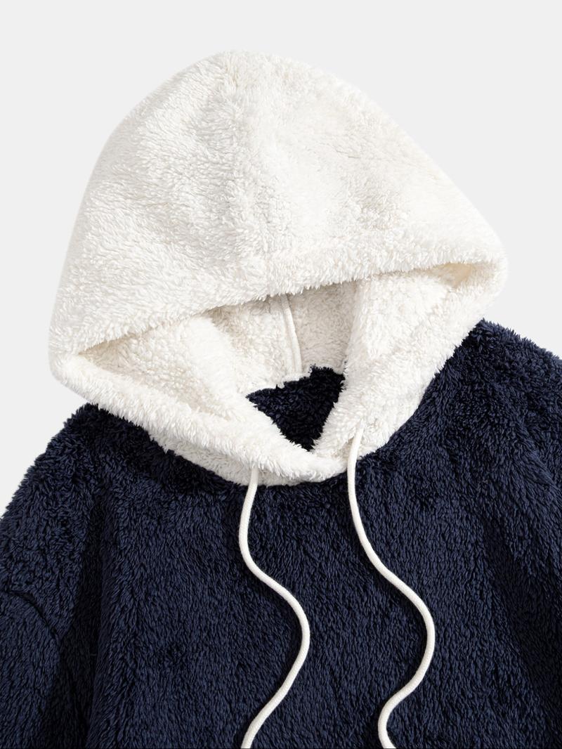 Men's Hooded Sweatshirt with Colorblock Fleece Lining, Pocket Design, Casual Sportswear, Comfortable Daily Wear