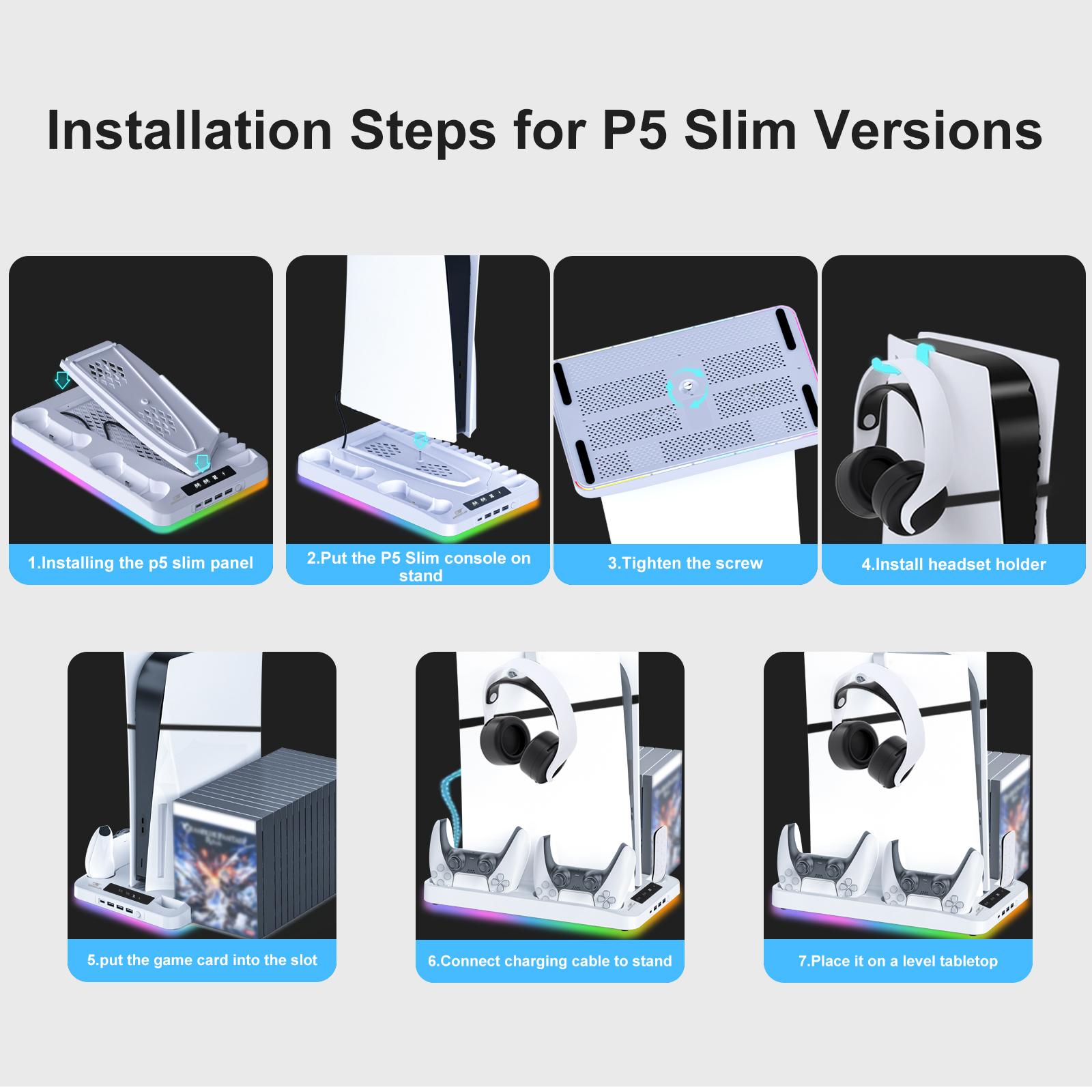 YLW GAMINJA Charging Station Stand For PS5 Slim Game Controller Cooling Fan With RGB Light For Play station5 Gaming Accessories