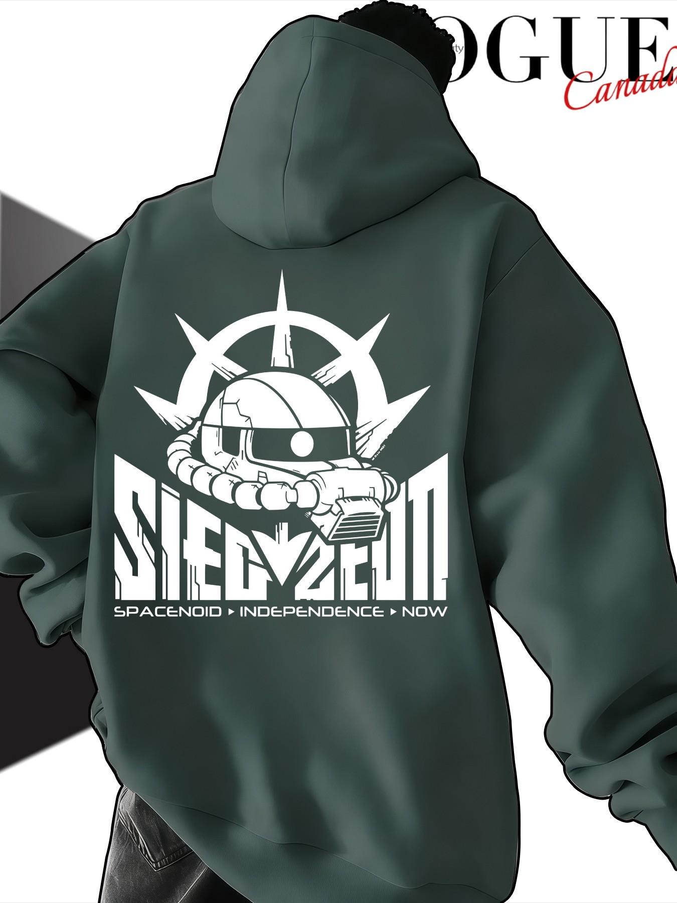Sieg Zeon Gundam Zakku Geon Army Print Unisex Hoodie, Casual Long Sleeve Loose Fit, Kangaroo Pocket Design, Fall & Winter Streetwear