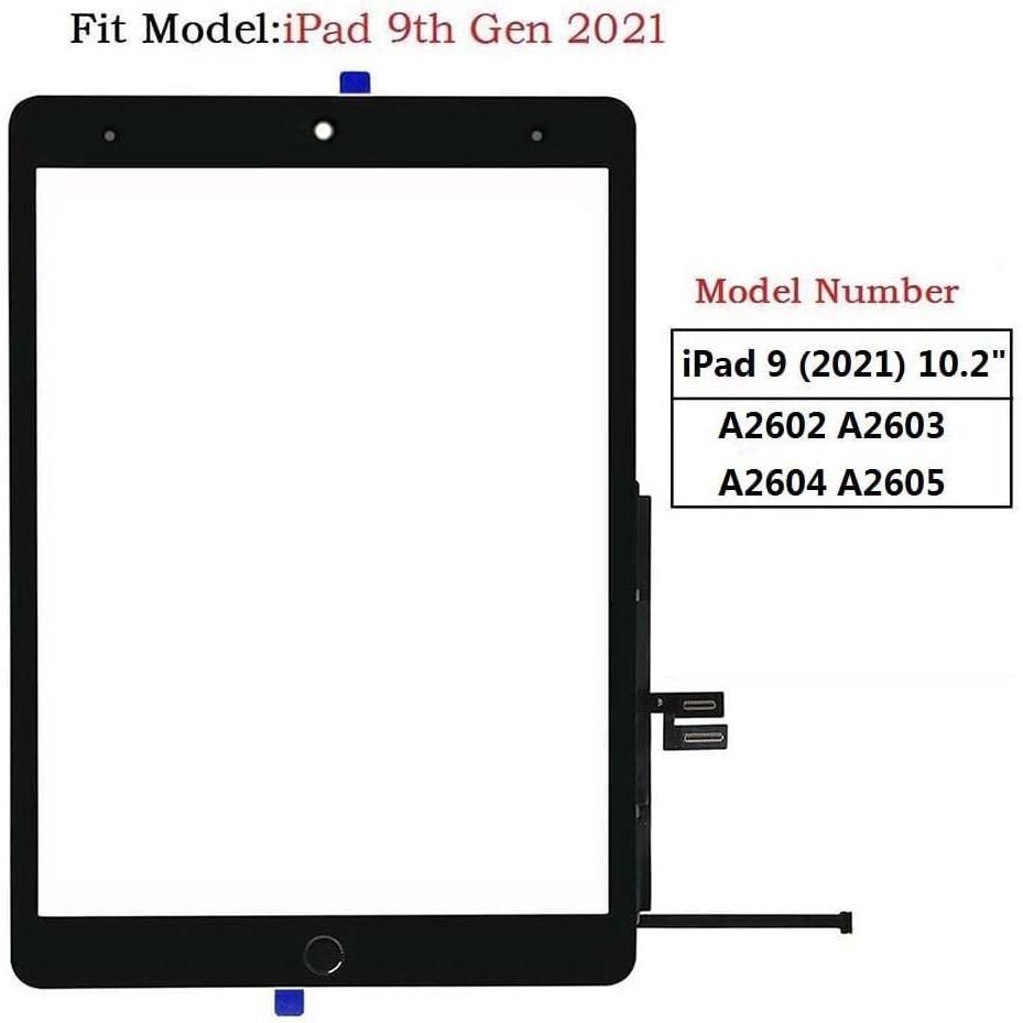 for iPad 9 2021 9th Generation  Screen Digitizer  A2602 A2603 A2604 A2605 with  Button,Camera Bracket,Pre-Installed Adhesive,Tool Repair Kit