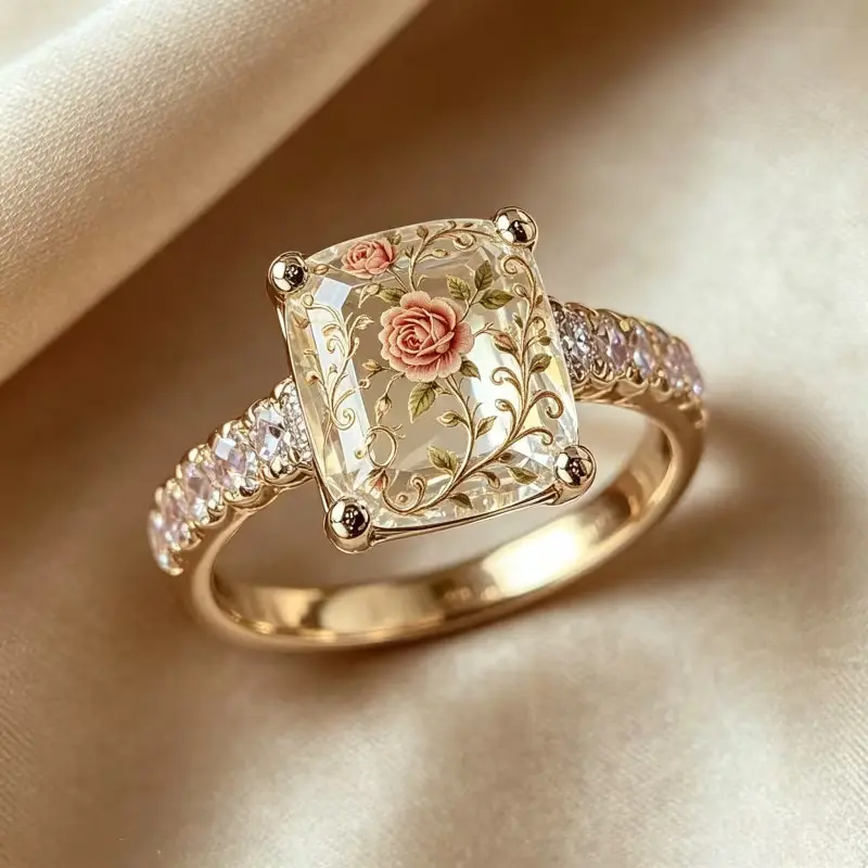 Unisex Adjustable Band Floral Ring with Botanical Motif, Vintage Aesthetic Statement Jewelry, Minimalist Fashion Accessory for Party Wear & Casual Style