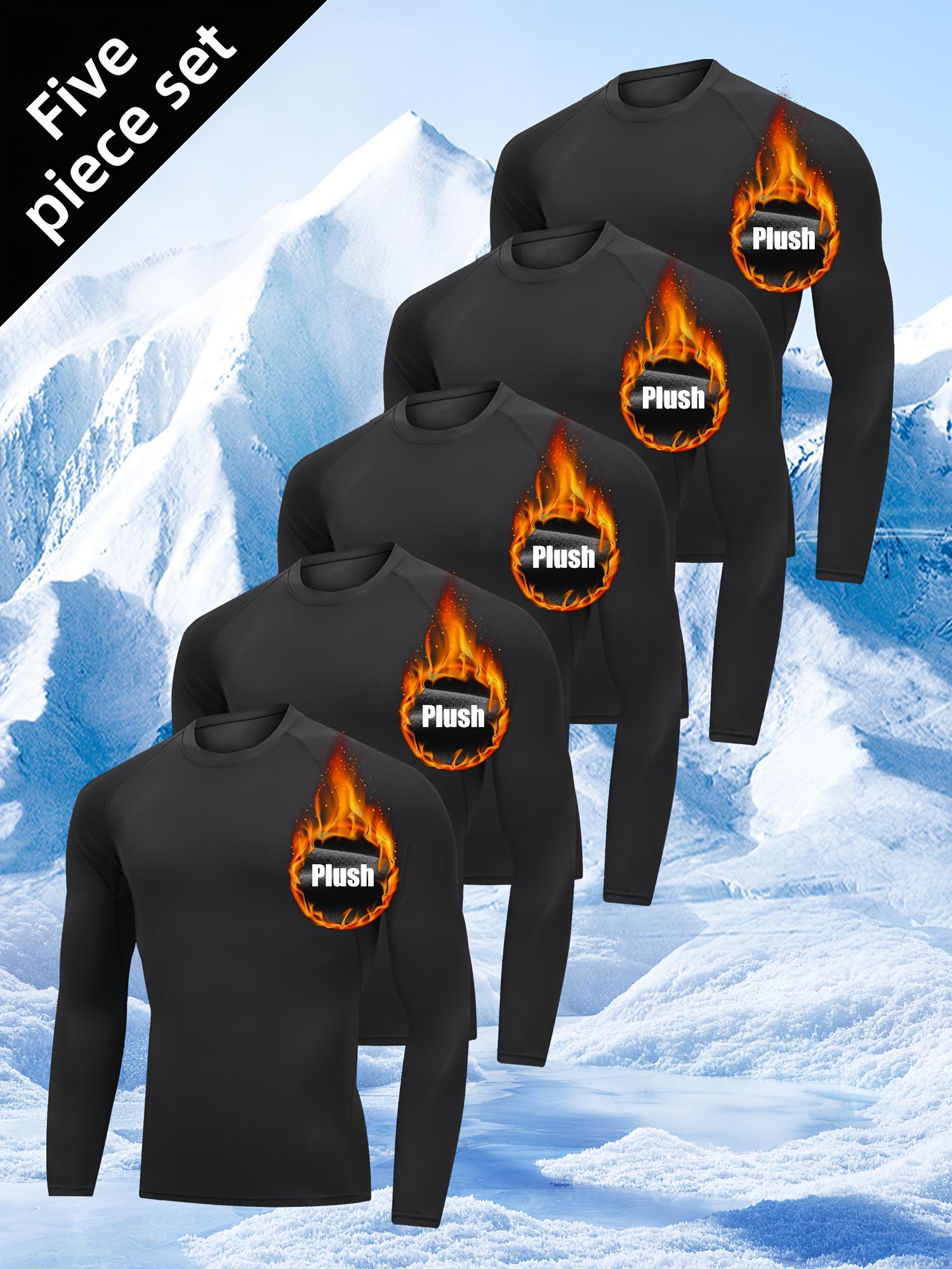 Men's 5pcs Thermal Undergarment Set - Winter Sports Gym Suit with Tight-Fitting Long Sleeve Shirts & Base Layers for Running, Skiing, Gym Training - Cold Weather Performance Wear (Non, Hand Washable) for male athletes