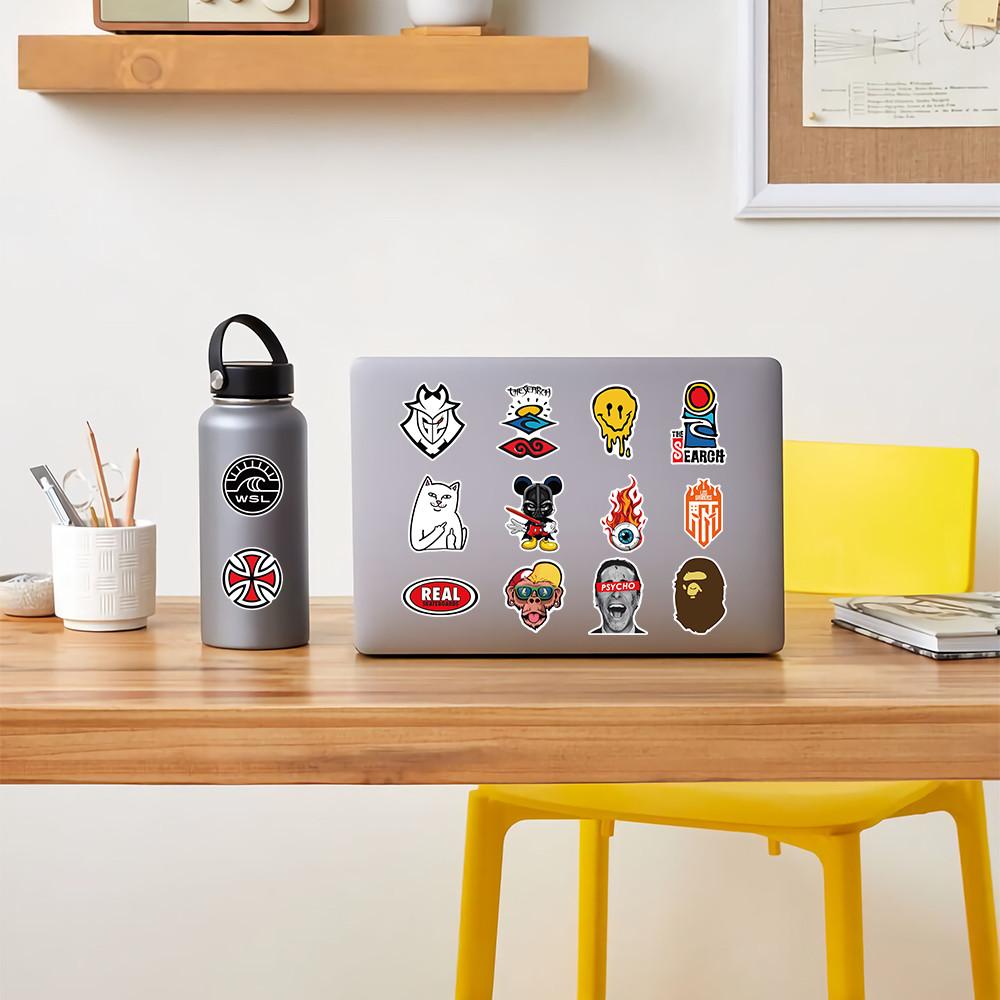 52PCS Premium Streetwear Logo Stickers - Waterproof Vinyl Decals for Skateboards, Luggage & Tech Gadgets