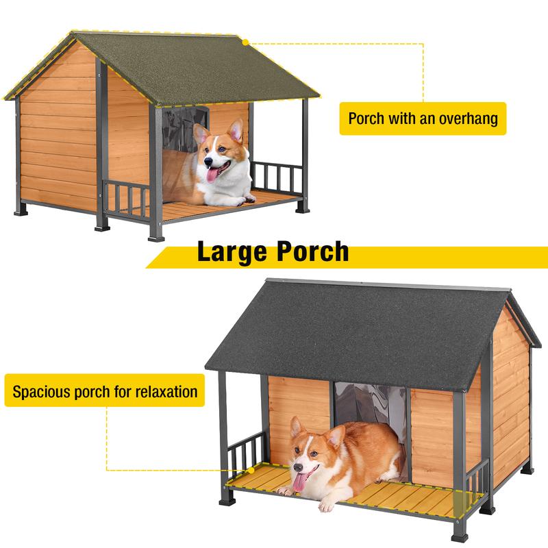Aivituvin-AIR7010 Weatherproof Dog House with Iron Frame| Extended Asphalt Roof|Spacious Balcony Aivituvin-AIR7010 Weatherproof Dog House with Iron Frame| Extended Asphalt Roof|Spacious Balcony