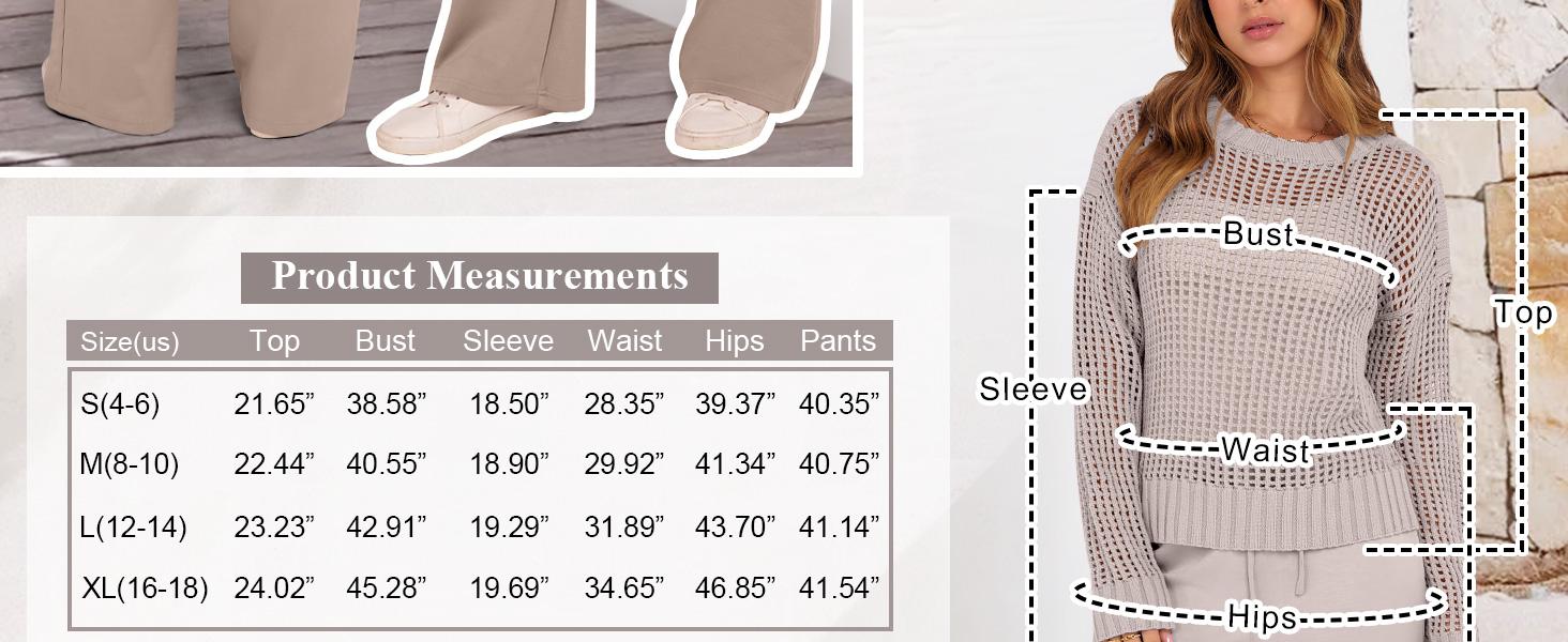 ANRABESS Womens 2 Piece Outfits Crochet Sheer Knit Sweater Top Wide Leg Pants Lounge Sets Sweatsuit 2025 Fall Travel Clothes