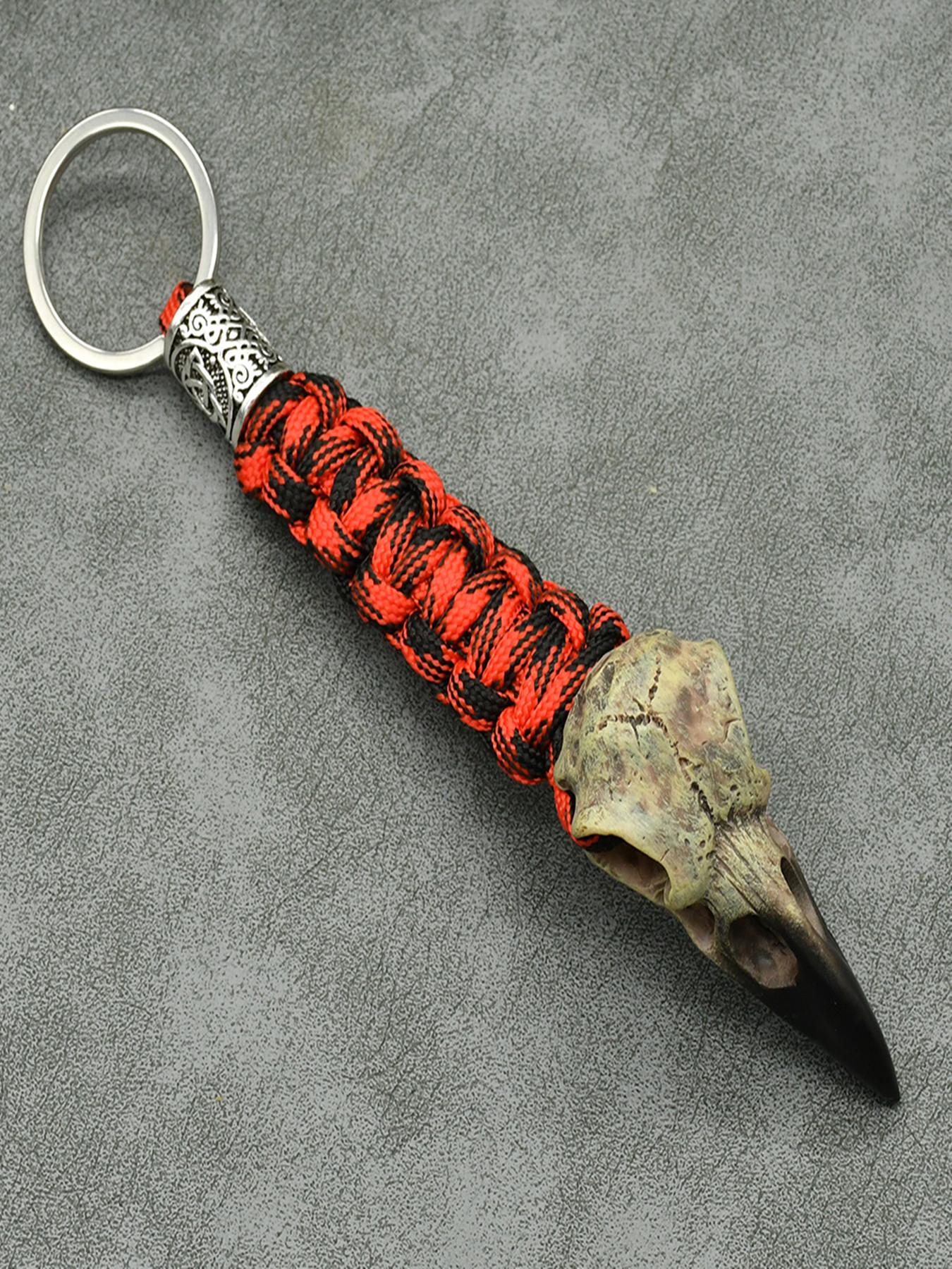 Odin Raven Skull Resin Pendant Keychain, Paracord Rope Norse Pirate Key Ring, Unique Viking Style Accessory, Durable and Stylish Design
