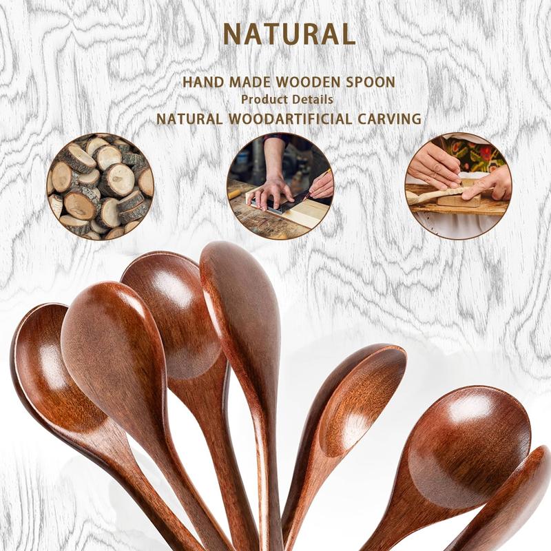 Natural Wooden Spoon Set, 4/6 Counts Multi Specification Durable & Eco-friendly Long Handle Cooking Spoons for Kitchen, Cooking, Baking & Serving