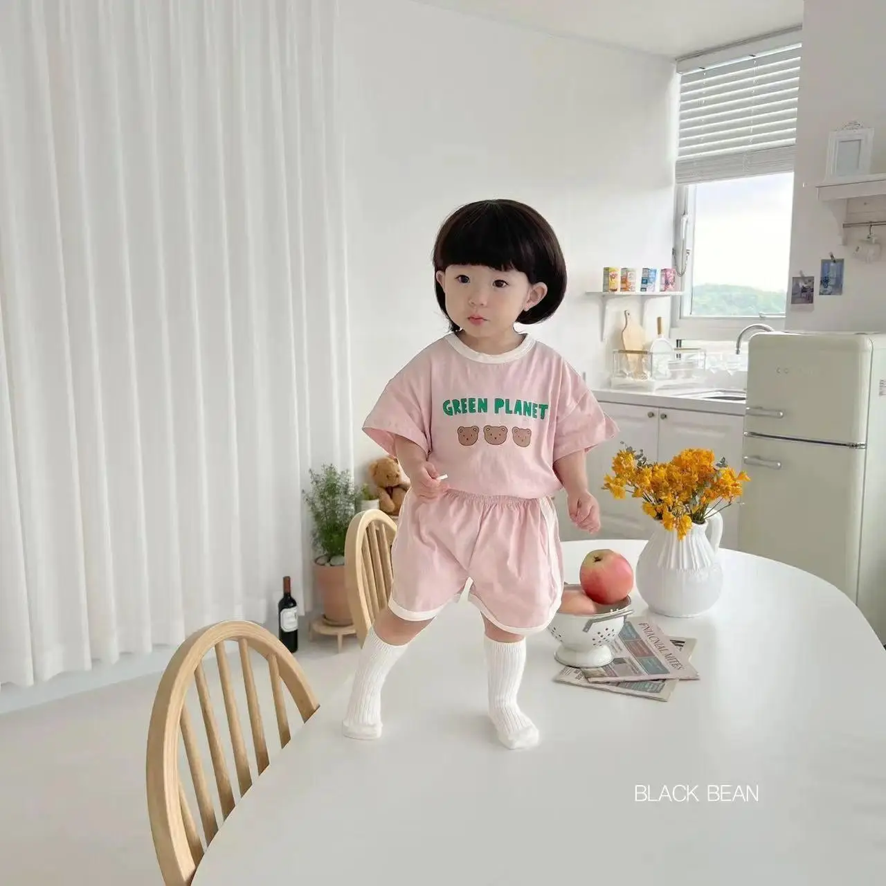 2025 Girls' Clothing Boutique Set Summer Teddy Bear Print Cute T-shirt+shorts Set Fashionable Children's Two-piece Set