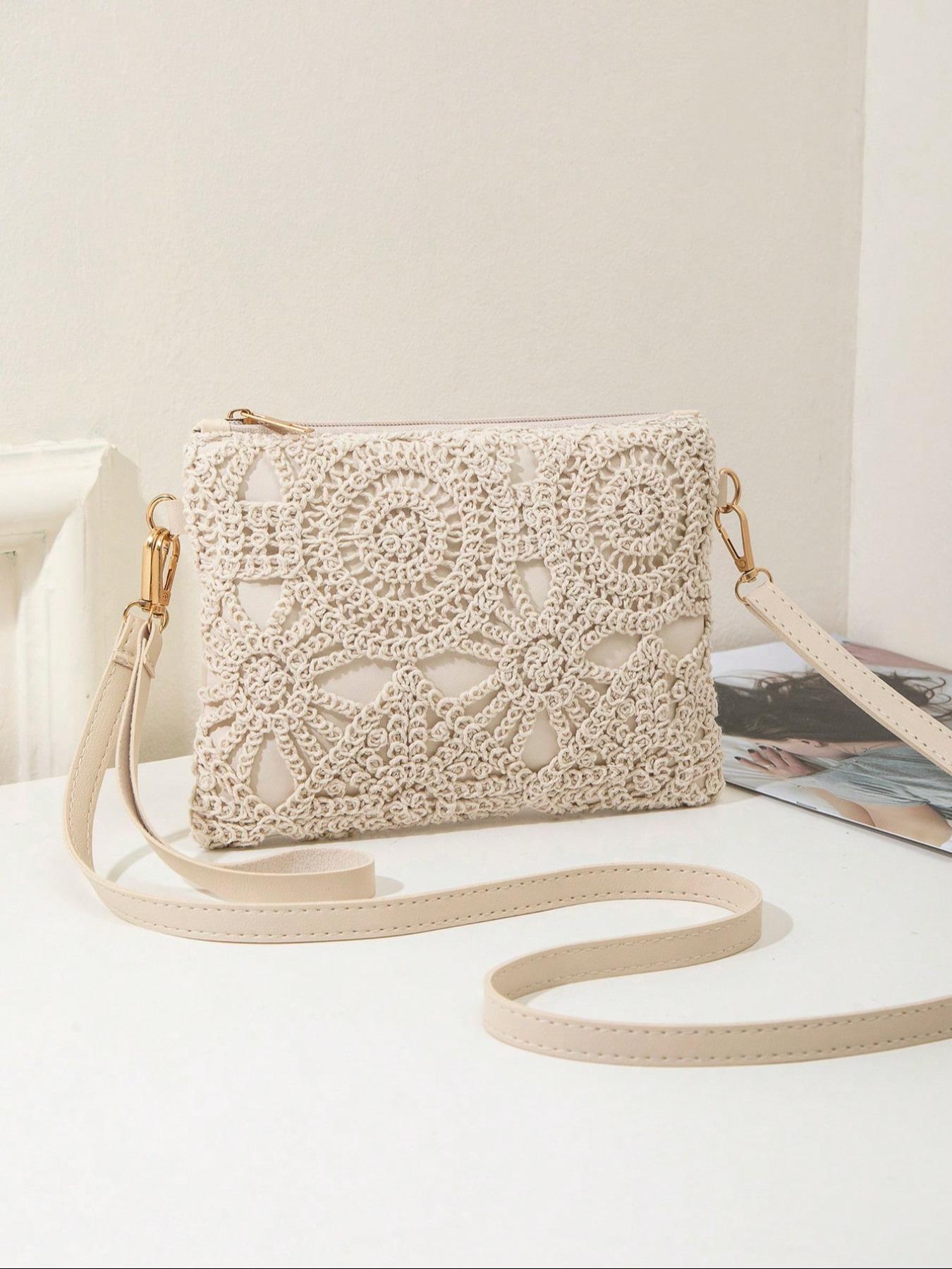 Mini Beach Bag With Wrist Strap & Coin Purse, Women's Shoulder Crossbody Bag, Spring/Summer New Versatile Small Unique Shoulder Bag, Sweet Square Bag , New Year , Beach, Straw Bag