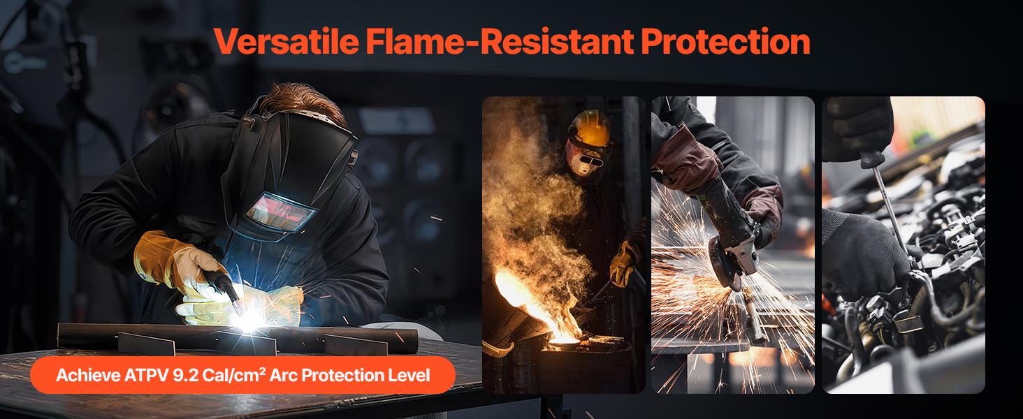 VEVOR Flame Resistant Welding Jacket, 7oz. FR Shirts for Men, Machine Washable Cotton Heat-Resistant Welding Shirt, Meets ATPV 9.2 Cal/cm Arc Rating - XL Size VEVOR Flame Resistant Welding Jacket, 7oz. FR Shirts for Men, Machine Washable Cotton Heat-Resistant Welding Shirt, Meets ATPV 9.2 Cal/cm Arc Rating - XL Size