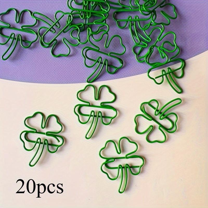 20pcs Green Four-Leaf Clover Paper Clips - Creative Metal Binder Clips, Stylish Office Supplies for Organizing Documents, Lucky Charm Design