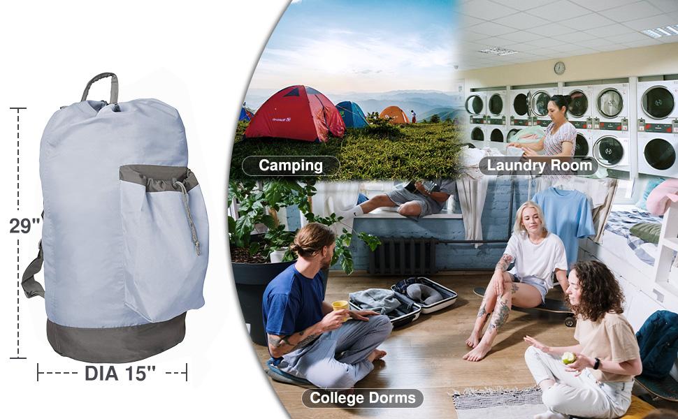 Extra Large Heavy-Duty Laundry Backpack Bag with Adjustable Drawstring, Washable Fabric, Shoulder Straps – Home Supplies Laundry Tools & Accessories, College Student Essential (Grey, Ideal Gift)