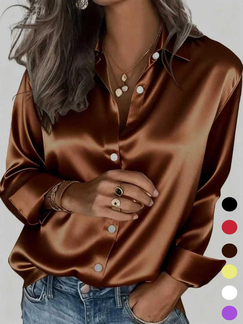 New Women's Clothing for All Seasons: Fashionable Light-Sensitive Satin, Casual and Versatile Button-Down Shirt Blouse New Women's Clothing for All Seasons: Fashionable Light-Sensitive Satin, Casual and Versatile Button-Down Shirt Blouse