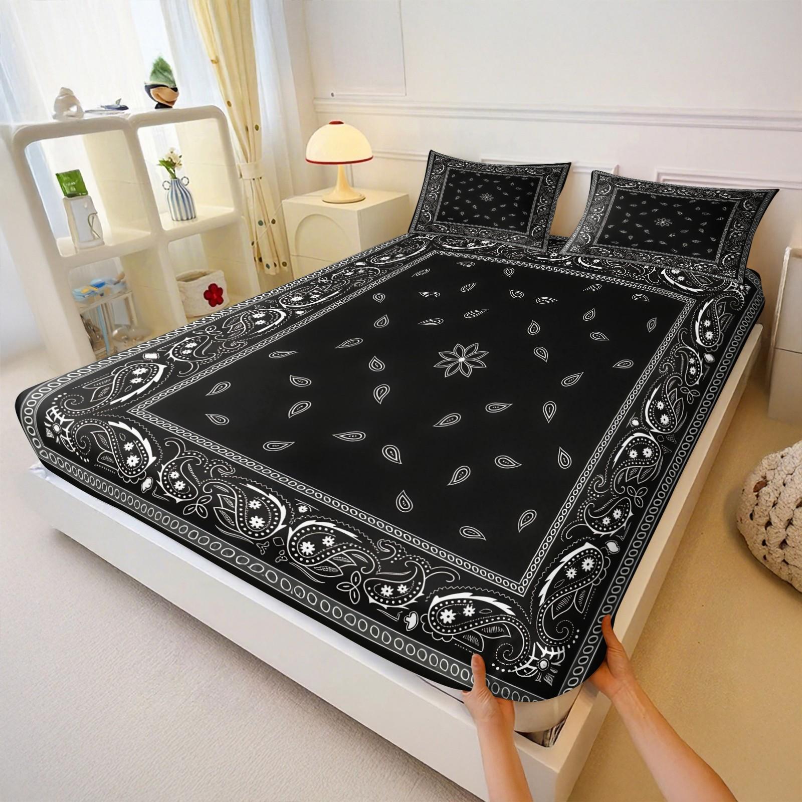 3Pcs Boho Paisley Bohemian Printed  Bedding Set, Bedsheet Sets,Pillow Insert not Included,Soft Comfortable Breathable Sheets Bedding Set for Home Bedroom, Bed Sheets Set, Bed Sets Supplies,This Set is The Perfect Choice for a Restful Night’s Sleep.