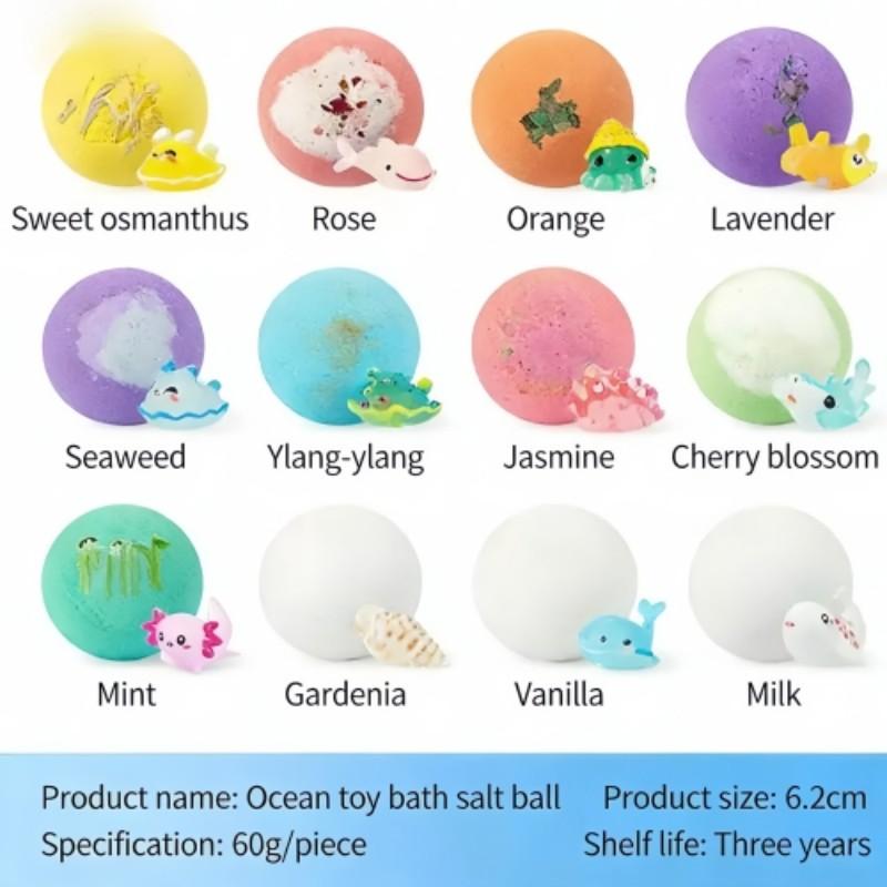 1box，Children Bath Ball Gift Box Set with Surprise Toy, Gentle Bubble Bath Foam Balls, Natural Safe Kids Bath Toys, Unisex Baby Shower Essentials