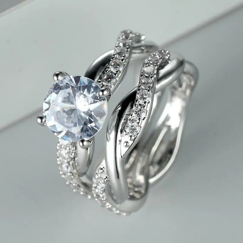 Infinity Twist Design  Ring Wedding Ring 2 Piece Set Silver Plated Ladies Wedding Engagement Promise Bride Eternity Ring Anniversary Ring Birthstone Ring Ladies Romantic Holiday Gift Couple Pair Ring Men's Ring Love Ring Shiny Jewelry