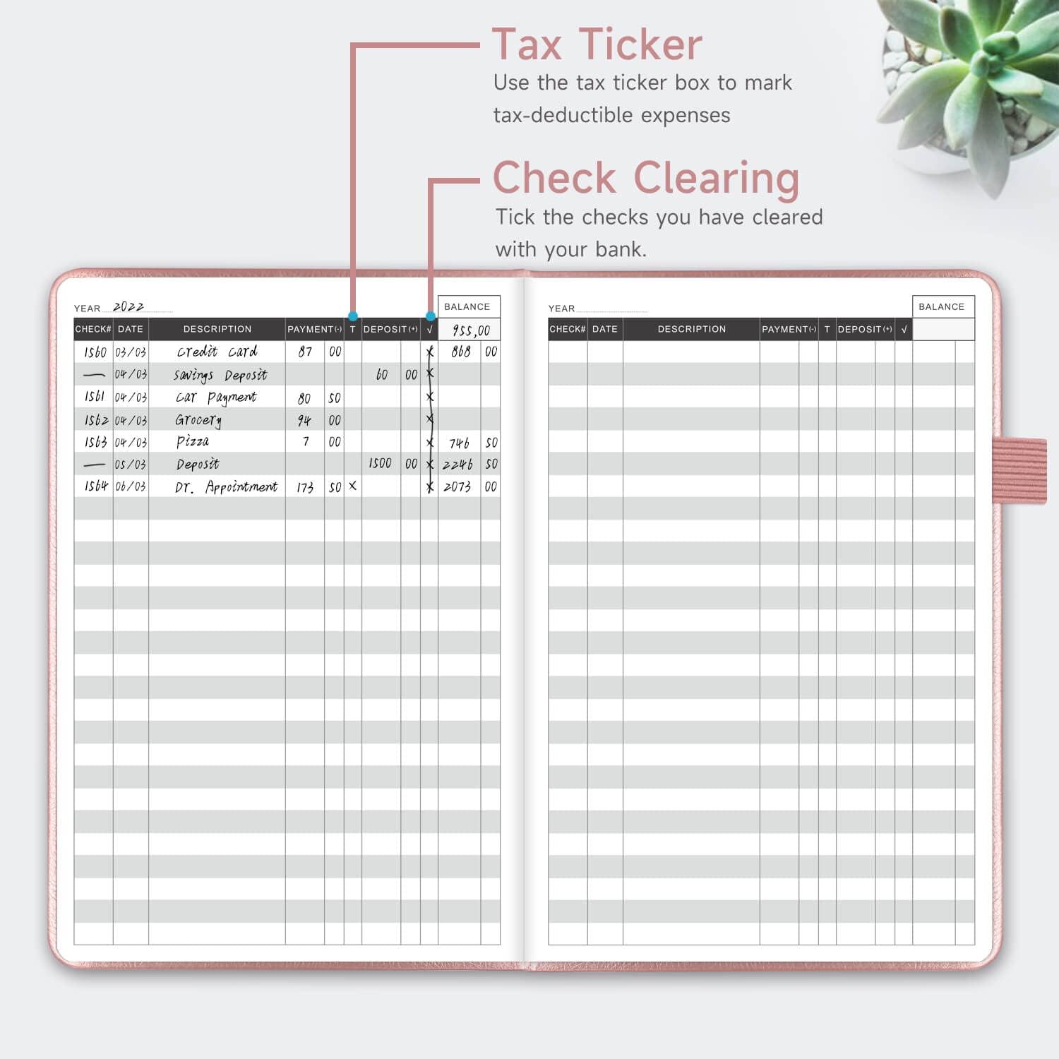 Check Register - Elegant Check Registers for Personal Checkbook with Check & Transaction Registers, Hardcover Checkbook Log 5.2x7.6" (Rose )