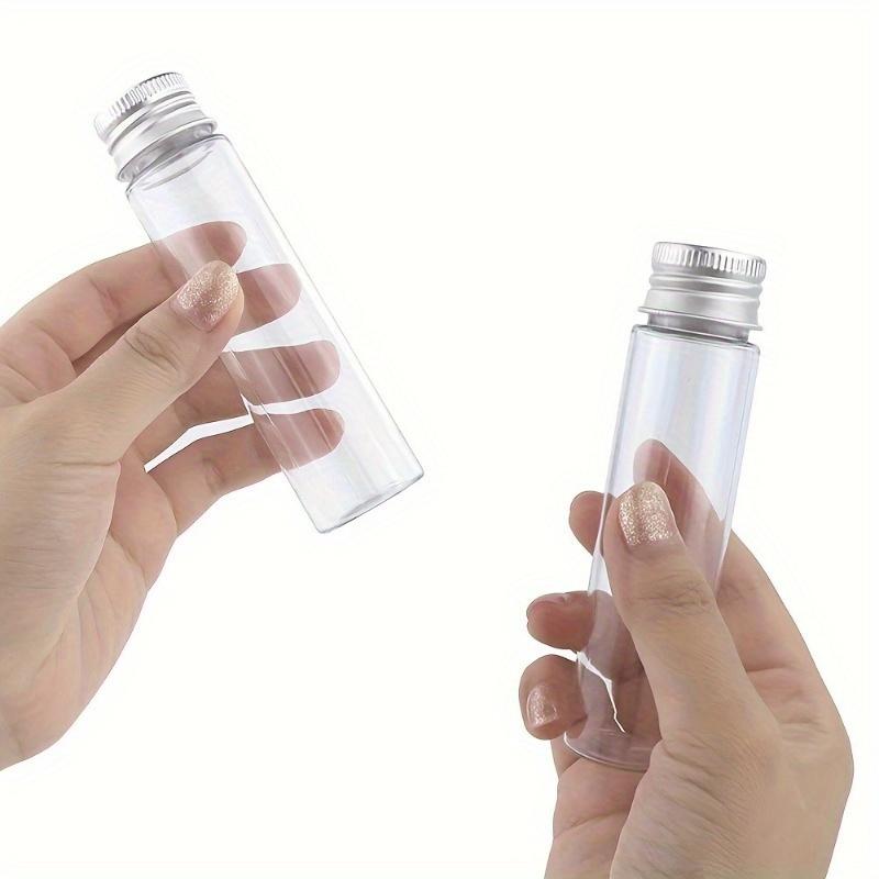 15pcs Plastic Test Tubes, Transparent Test Tube with Aluminum Screw Caps, Plastic Storage Tubes for Candy, Bath Salt, Granules and Liquids, Bottles