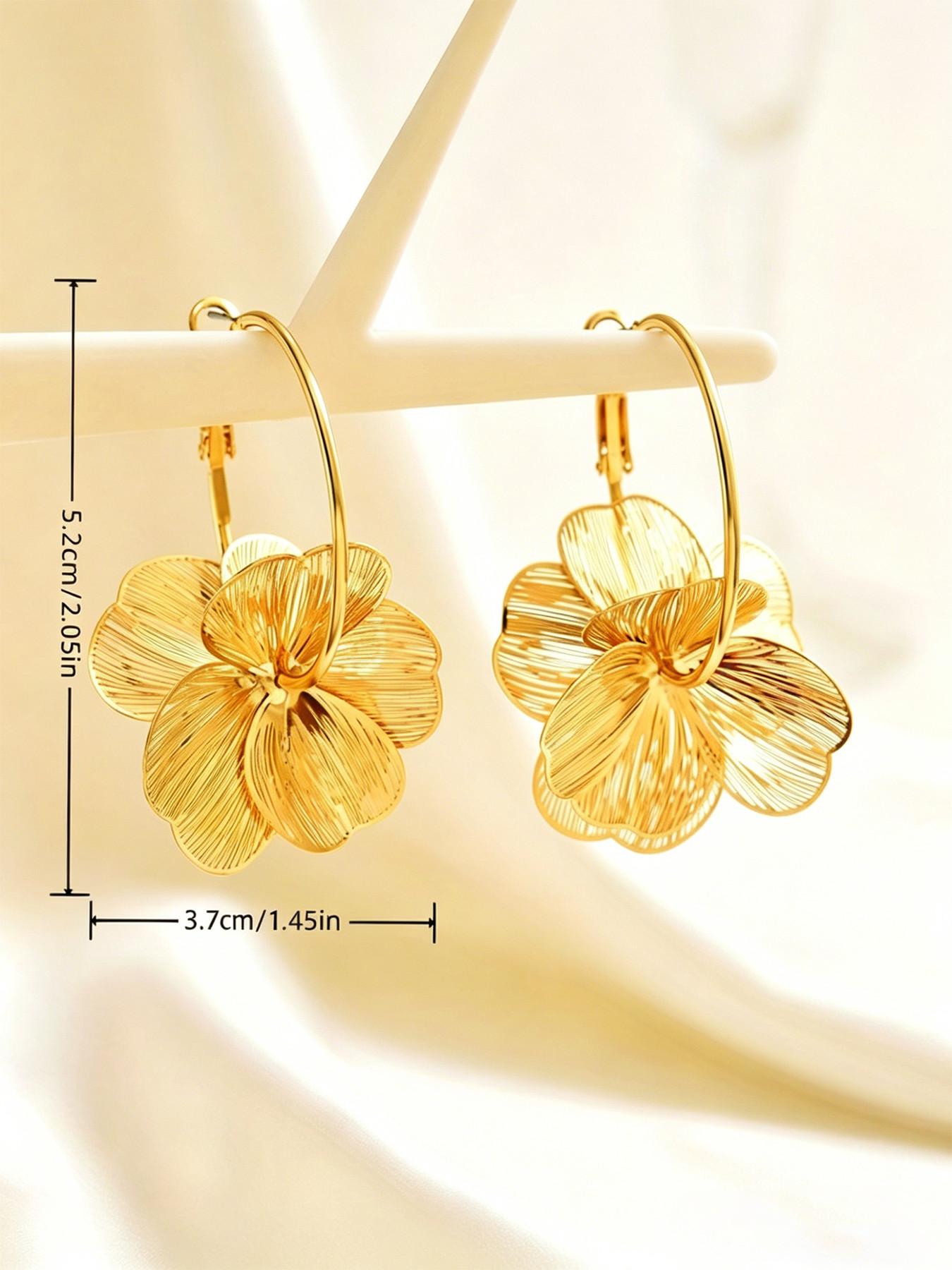 New Cross-Border Luxury Flower Earrings, Fashion Unique Bold Ear Cuffs, Sweet Elegant Jewelry Accessories