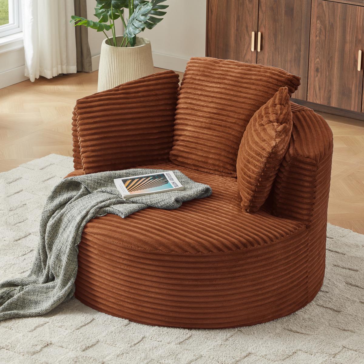 Compressible Corduroy Round Chair with Cushioned Backrest - Modern Comfort Seating for Living Room,Office,Apartment(no swivel)
