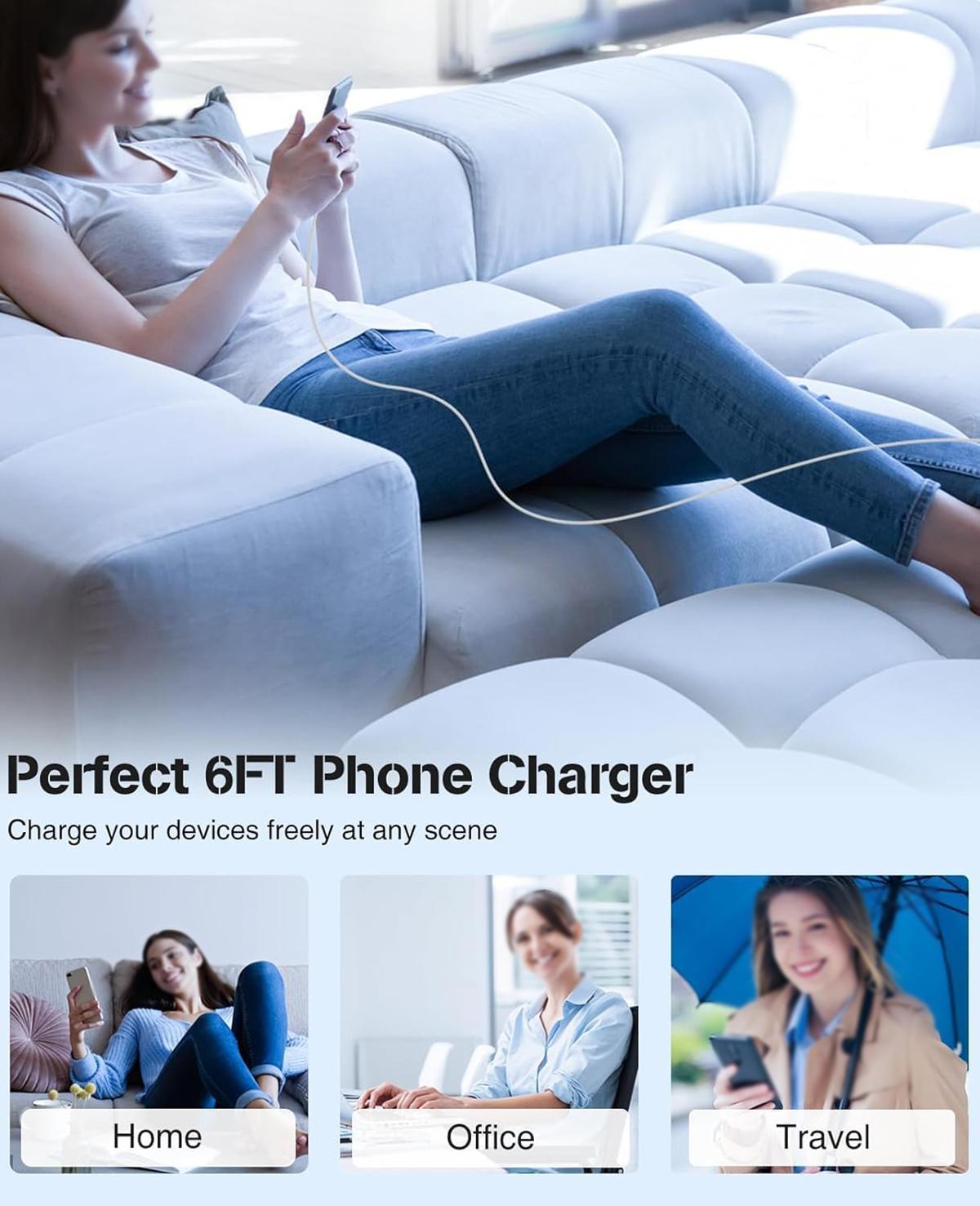 2-Pack 40W PD USB C Fast Charger with 6FT USB C to Type C Data Cable for iPhone 17/17 Air/16/15, AirPods, iPad, Super Fast Charging Adapter & Cable Set Cellphone Electronic Accessories