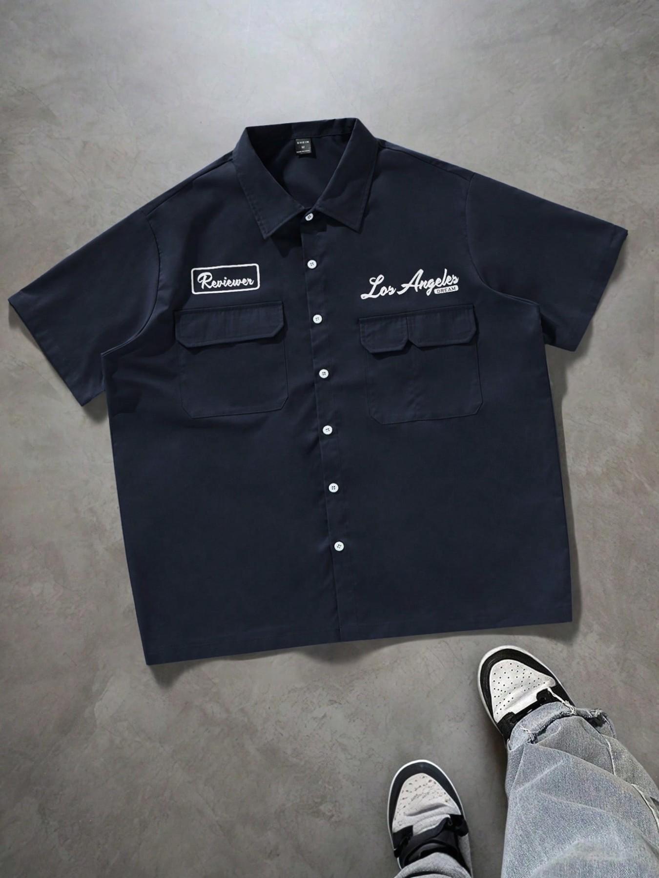 High Street Button Up Shirt, Button Down Front Boxy Short Sleeve Utility Pocket Shirt for Y2K Streetwear, City Walk, Travel, Weekend and Casual Daily Outfits