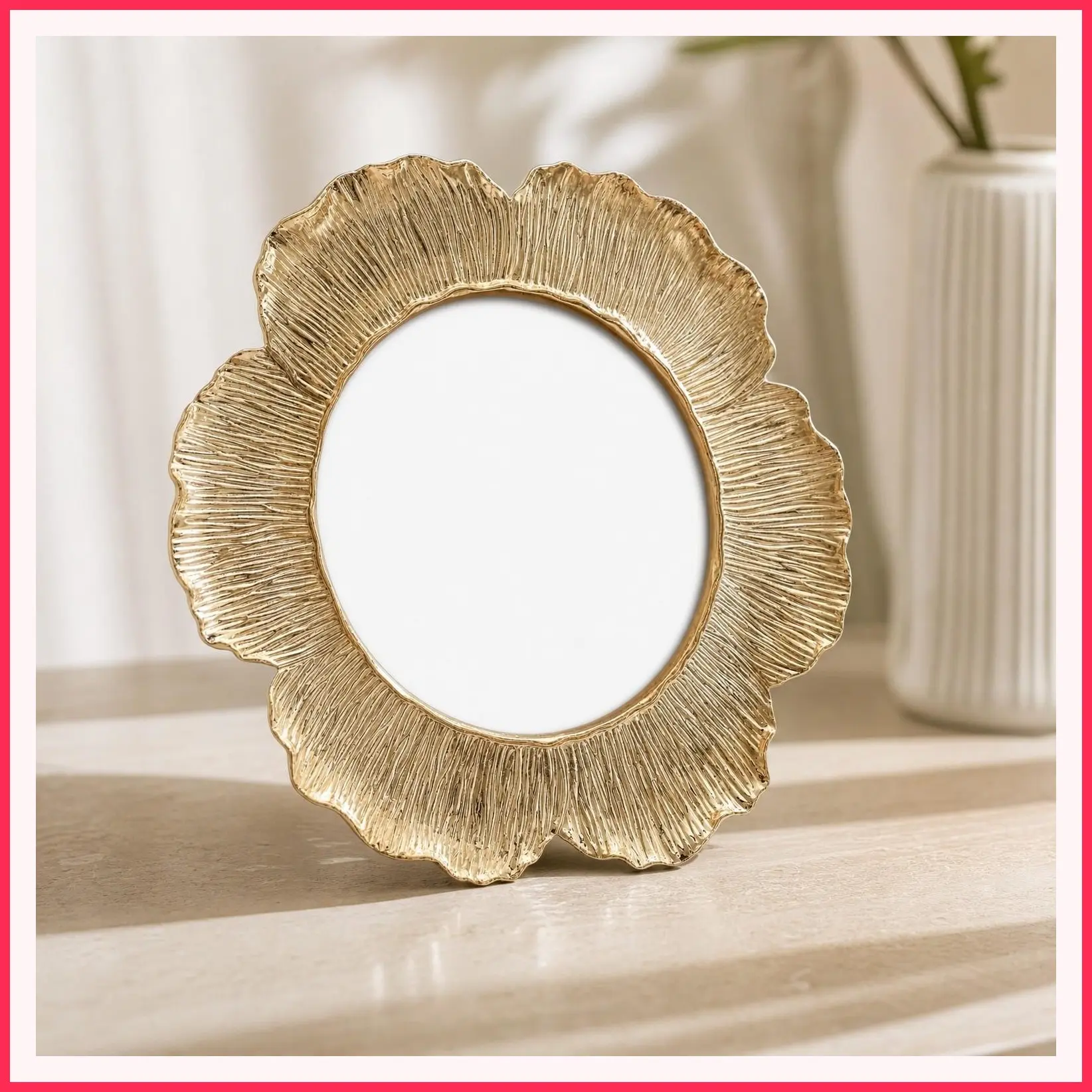 Circular Gold Floral Photo Frame 4x4 Inch | Tabletop Display | Elegant Home Decor for Wedding, Graduation & Milestone PhotosGift
