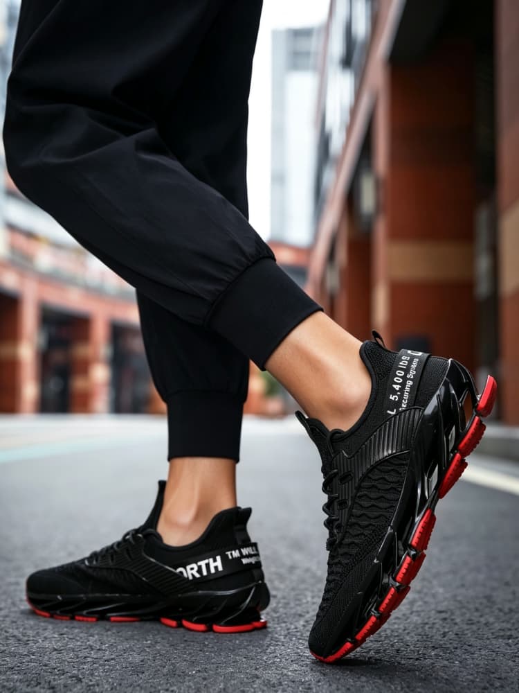 Men's trendy blade Athletic jogging shoes one-piece knit breathable mesh soft sole versatile for commute jogging