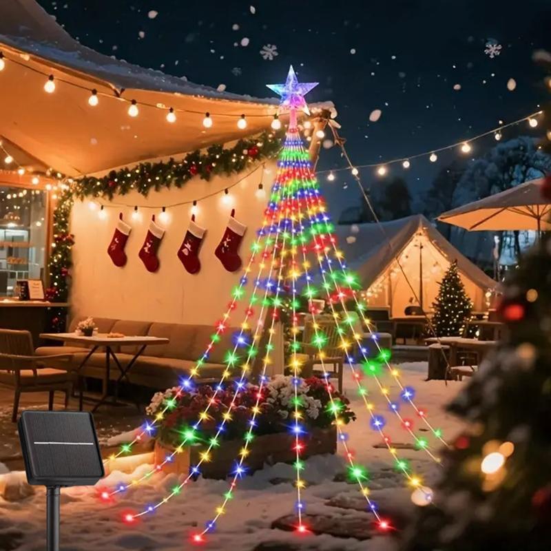 Solar Christmas Waterfall Lights, 200 LED Outdoor Waterproof String Lights, 8 Modes Fairy Lights for Holiday Decorations, Led Star Light