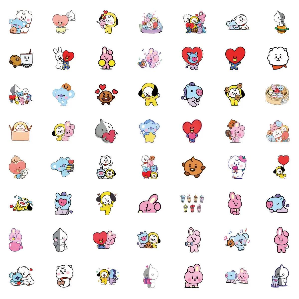 BT21 Chimmy Cooky Koya RJ Shooky Mang Stickers High Color Value Cartoon Printing Creative Handmade Ledger Decoration 50/82 Stickers
