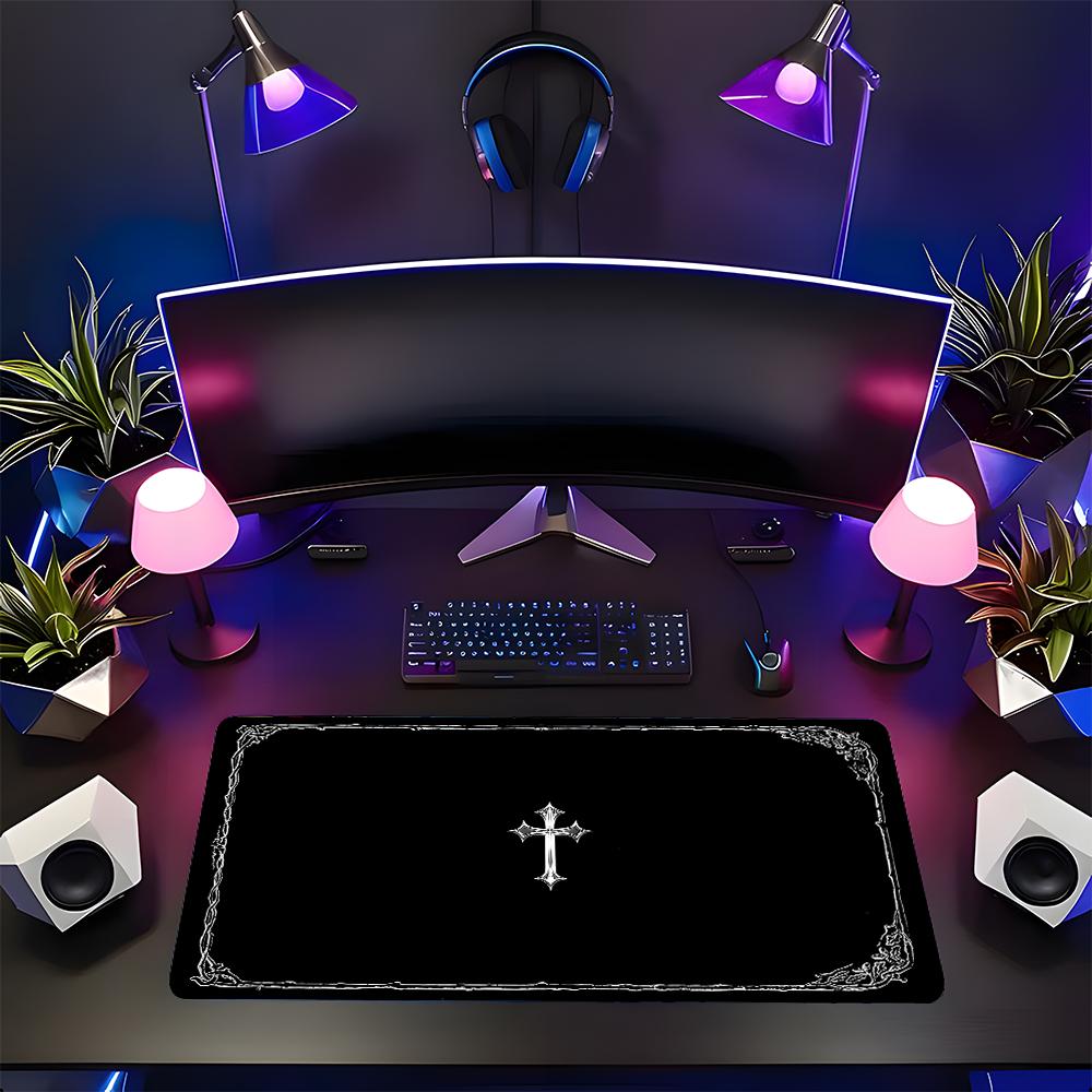 Dark Occult Cross Theme Large Extended Gaming Mouse Pad, Non-Slip Rubber Base Stitched Lock Edge, Intricate Frame Art Desk Mat, Durable PC & Laptop Accessory for Home/Office, Great Gift for Alt Aesthetic Fans, Computer Mouse Pad, Mousepad Dark Occult Cross Theme Large Extended Gaming Mouse Pad, Non-Slip Rubber Base Stitched Lock Edge, Intricate Frame Art Desk Mat, Durable PC & Laptop Accessory for Home/Office, Great Gift for Alt Aesthetic Fans, Computer Mouse Pad, Mousepad