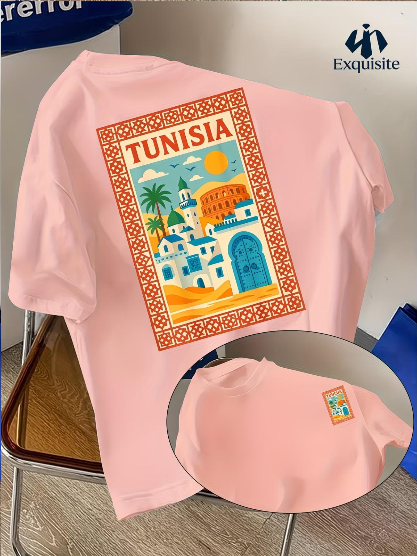 Men's Tunisia Style T-Shirt, Graphic Animal Print, Lightweight Polyester, Summer Travel Beach Top, Casual Streetwear, Easy Care Fashion Tee