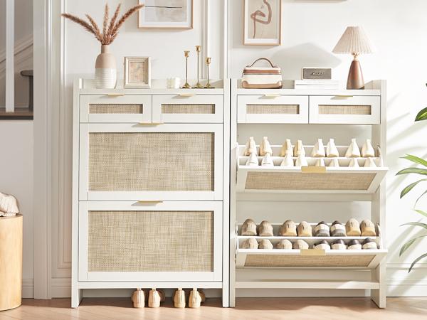 PieDle Furniture Boho-Chic Rattan Shoe Storage with Drawers for Home Entries