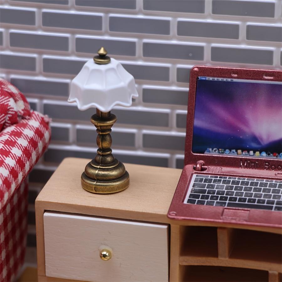 2pcs  Dollhouse Mini Vintage Metal Desk Lamp Model, Miniature Home Scene Light Prop, Simulated Bedroom Nightstand Lamp, Tiny House Decor, Pocket Scene DIY Small Part