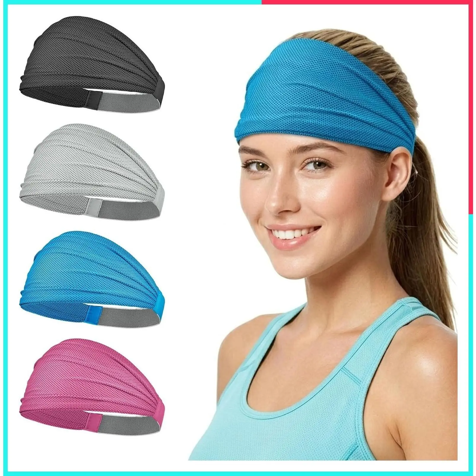 Wide Instant Cooling Sports Headbands for Women, Non-Slip Elastic Sweatbands, Moisture-Wicking Headbands for Gym, Yoga, Running & Fitness