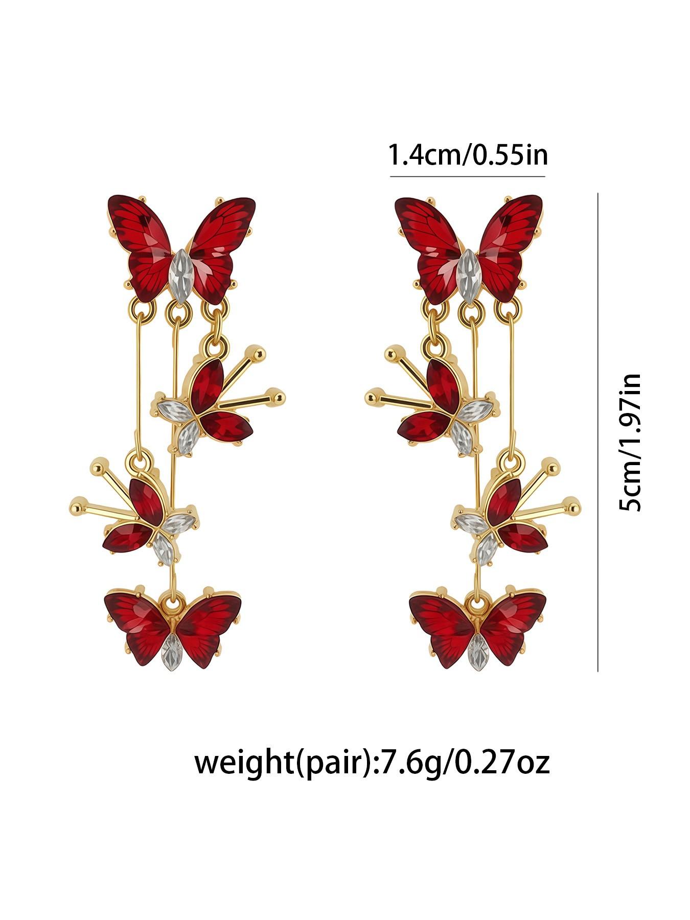 Vintage Floral Long Earrings, Butterfly Design, Casual Style, Alloy Material, All Seasons, Women's Fashion Jewelry